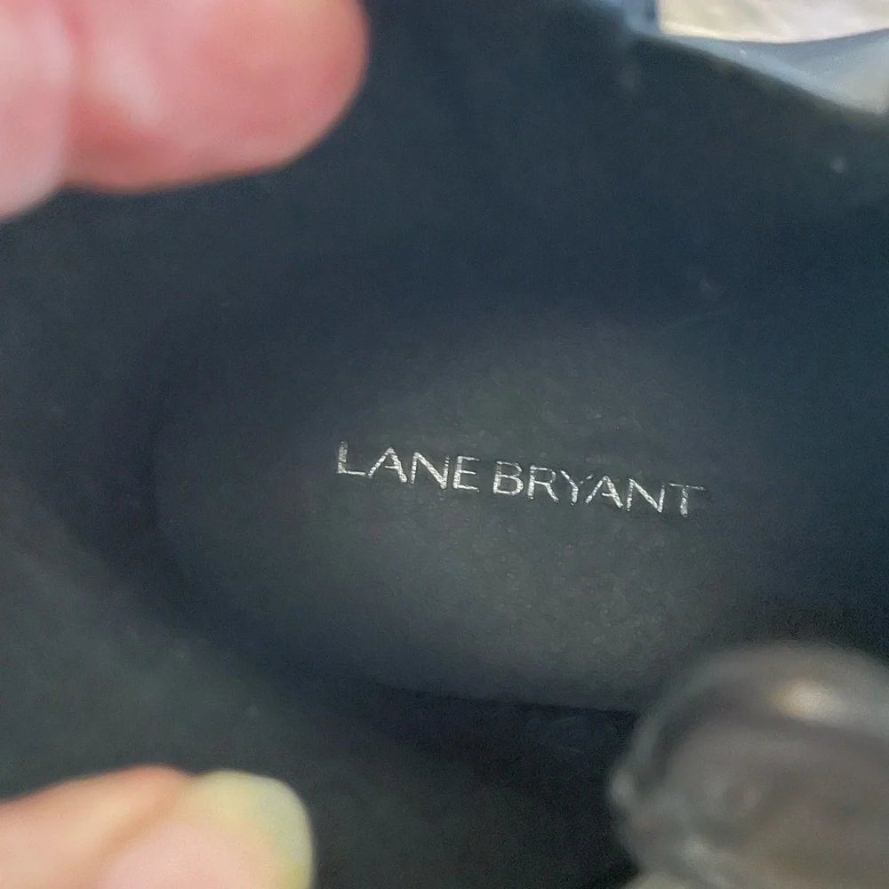 Lane Bryant Black Faux leather side zipper pull on Chelsea booties block heel